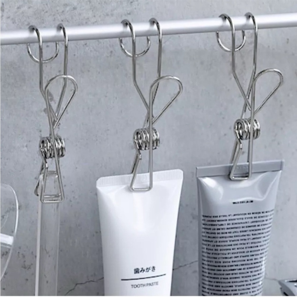 MUJI - Stainless Steel Hooking Wire Clip Laundry Desk Hooks Set x 4 PC